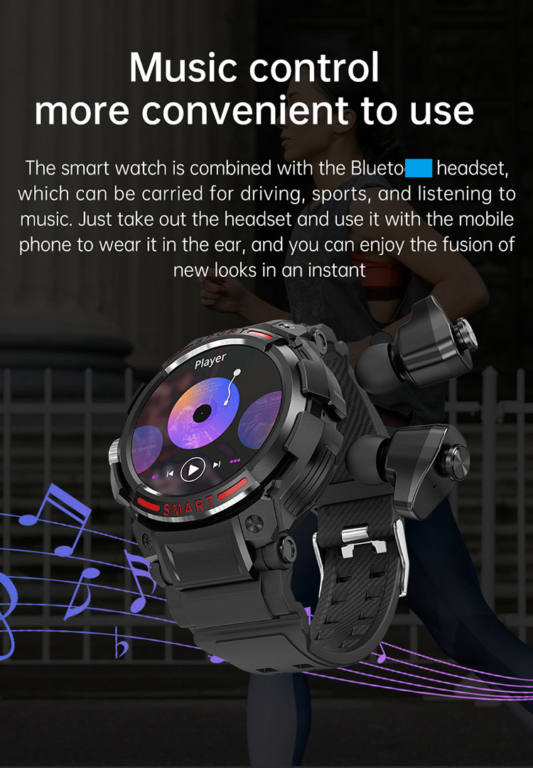 GT100 smart watch, GT100 smartwatch, 2 in 1 TWS smartwatch, GT100 smartwatch with earphones, GT100 smart watch with earbuds, health watch, fitness tracker, smart watch with earphone
